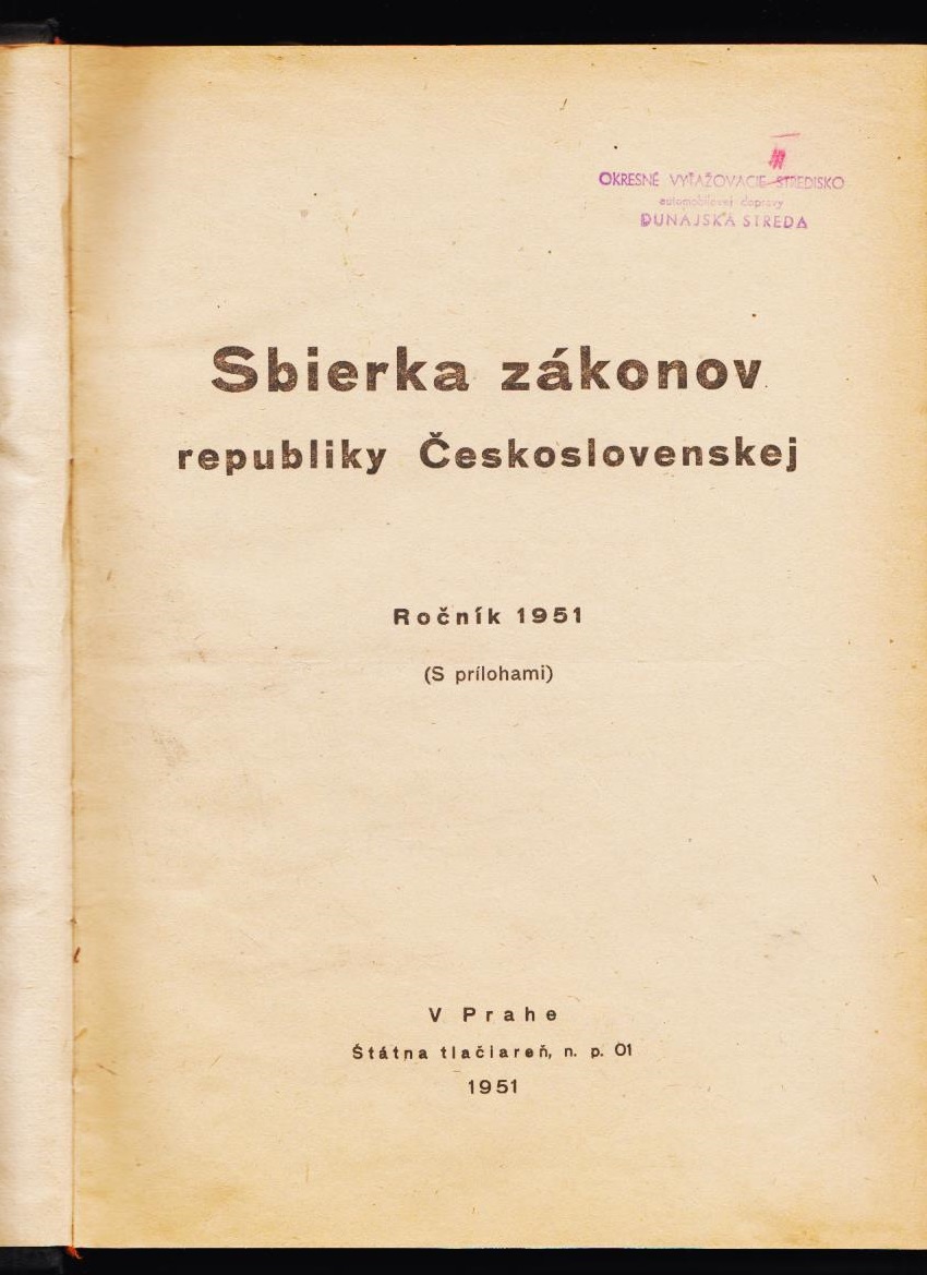 Kolektív: Sbierka zákonov republiky Československej. Ročník 1951