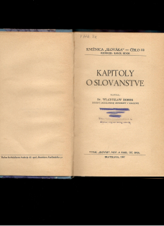 Wladyslaw Bobek: Kapitoly o slovanstve /1937/